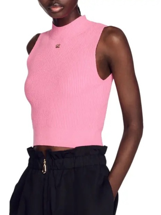 Tops - Sandro Sagan Mock Neck Rib Tank